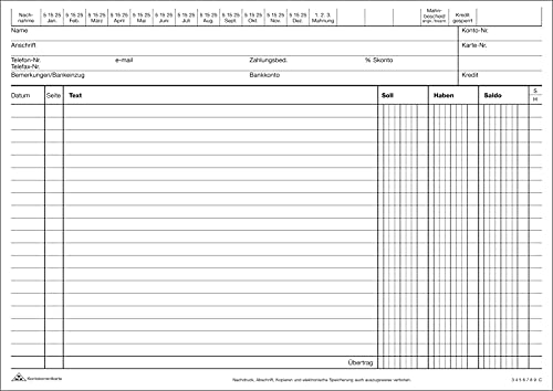 RNKVERLAG 115350 - Kontokorrentkarte, breite Textspalte, DIN A5 quer, weiß, 100 Stück von RNKVERLAG