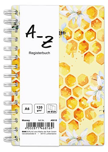 RNKVERLAG 46816 - Notizbuch mit Register A-Z Honey in DIN A6 mit 48 Blatt 120 g/m², 1 Stück von RNKVERLAG