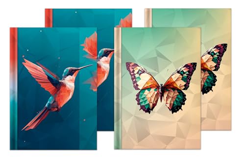 RNK 46825 - Notizbücher-Set Polygon je Motiv 2x Schmetterling, 2x Kolibri, kariert, in DIN A5, 4 Stück von RNK