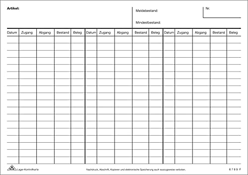 RNKVERLAG 115560 - Lager-Kontrollkarte, DIN A6 quer, weiß, 100 Karten von RNKVERLAG