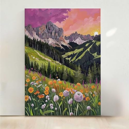 Berg Diamond Painting, 5D Blume Diamond Painting Erwachsene Diamant Malerei DIY Steine Kristall Kunst Bastelnset Erwachsene Anfänger Set, zur Zimmer Wanddeko, Geschenke für Frauen 50x65cm PjY3407 T-9 von RNXAOPEN