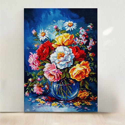 Blume Diamond Painting, 5D Blumen Diamond Painting Erwachsene Diamant Malerei DIY Steine Kristall Kunst Bastelnset Erwachsene Anfänger Set, zur Zimmer Wanddeko, Geschenke für Frauen 40x50cm PjY869 9-Q von RNXAOPEN