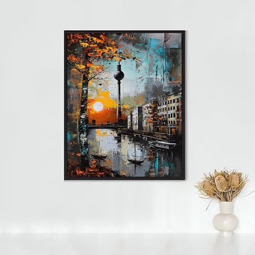 Diamond Painting Architektur, Diamond Painting Erwachsene BrüCke Bastelset, DIY Diamant Malerei Runder Vollbohrer Diamanten Kinder Malerei Stickerei Kreuzstich Dekoration, Geschenk 40 x 50 cm PJY3 K-3 von RNXAOPEN