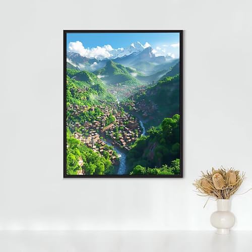 Diamond Painting Dorf, Diamond Painting Erwachsene Architektur Bastelset, DIY Diamant Malerei Runder Vollbohrer Diamanten Kinder Malerei Stickerei Kreuzstich Dekoration, Geschenk 40 x 50 cm PJY9 N-F von RNXAOPEN