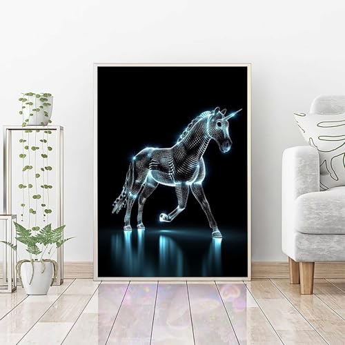 Diamond Painting Einhorn, Daiments Painting Erwachsene Tier Bastelset, DIY Diamond Art Runder Vollbohrer Diamanten Kinder Malerei Stickerei Kreuzstich, Wohnzimmer Dekoration, Geschenk 70x95cm PJY6 M-0 von RNXAOPEN