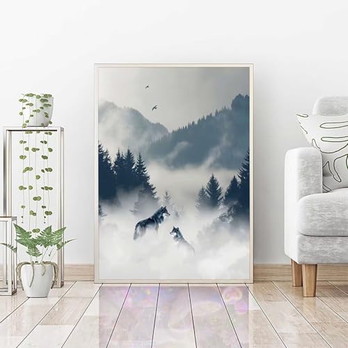 Diamond Painting Erwachsene Berg, DIY Diamond Painting Wolf Bastelset, Vollbohrer Diamant Malerei Set, Diamant Kunst Malerei Stickerei Set, Wanddeko und Zimmer Deko, Geschenke 30 x 40 cm PJY2 7-C von RNXAOPEN