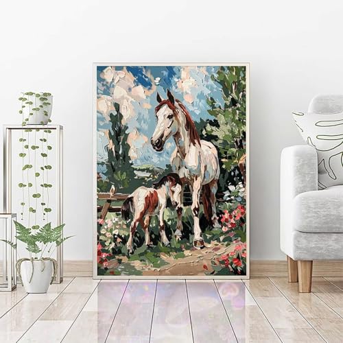 Diamond Painting Erwachsene Blume, DIY Diamond Painting Pferd Bastelset, Vollbohrer Diamant Malerei Set, Diamant Kunst Malerei Stickerei Set, Wanddeko und Zimmer Deko, Geschenke (30x40cm) PJY2 5-1 von RNXAOPEN
