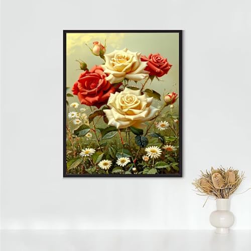 Diamond Painting Erwachsene Blumen Diamond Painting Rose DIY Vollbohrer Diamant Malerei Set Anfänger, Diamant Kunst Malerei Stickerei Set, Wanddeko und Zimmer Deko, Geschenke 60x80CM PJY9 E-2 von RNXAOPEN