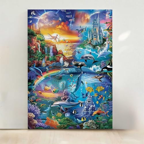 Diamond Painting Erwachsene Delphin Diamant Painting Bilder Abstrakt 5D DIY Mosaikherstellung Basteln Erwachsene Anfänger Set für Heim Schlafzimmer Deko Wohnzimmer, Geschenke 30x40cm PjY7090 1-R von RNXAOPEN