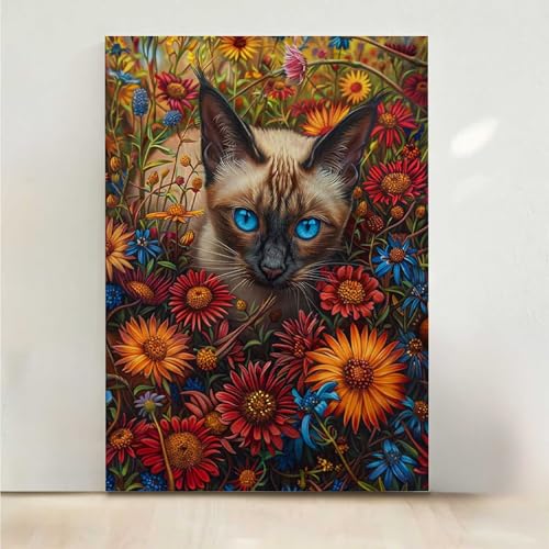 Diamond Painting Erwachsene Katze Diamant Painting Bilder Blume 5D DIY Mosaikherstellung Basteln Erwachsene Anfänger Set für Heim Schlafzimmer Deko Wohnzimmer, Geschenke für Frauen 40x50CM PjY8524 8-P von RNXAOPEN