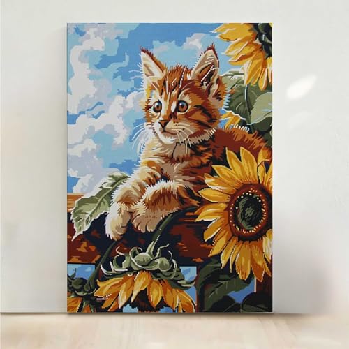 Diamond Painting Erwachsene Katze Diamant Painting Bilder Blume 5D DIY Mosaikherstellung Basteln Erwachsene Anfänger Set für Heim Schlafzimmer Deko Wohnzimmer, Geschenke für Frauen 50x65cm PjY736 H-B von RNXAOPEN