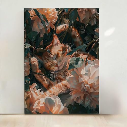 Diamond Painting Erwachsene Katze Diamant Painting Bilder Blume 5D DIY Mosaikherstellung Basteln Erwachsene Anfänger Set für Heim Schlafzimmer Deko Wohnzimmer, Geschenke für Frauen 60x80cm PjY1908 0-R von RNXAOPEN