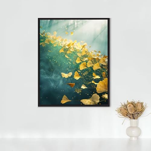 Diamond Painting Erwachsene Katze Diamond Painting Ginkgoblatt DIY Vollbohrer Diamant Malerei Set Anfänger, Diamant Kunst Malerei Stickerei Set, Wanddeko und Zimmer Deko, Geschenke (50x70cm) PJY4 K-M von RNXAOPEN