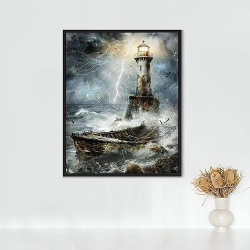 Diamond Painting Erwachsene Katze Diamond Painting Leuchtturm DIY Vollbohrer Diamant Malerei Set Anfänger, Diamant Kunst Malerei Stickerei Set, Wanddeko und Zimmer Deko, Geschenke 90x120CM PJY9 5-8 von RNXAOPEN