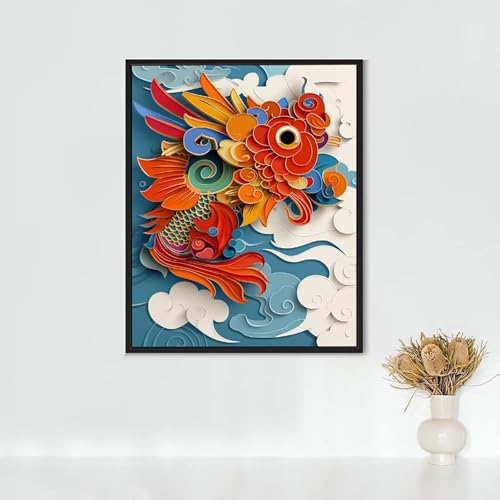 Diamond Painting Erwachsene Kunst Diamond Painting Karpfen DIY Vollbohrer Diamant Malerei Set Anfänger, Diamant Kunst Malerei Stickerei Set, Wanddeko und Zimmer Deko, Geschenke (50x70cm) PJY4 C-6 von RNXAOPEN
