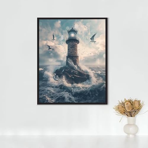 Diamond Painting Erwachsene Landschaft Diamond Painting Leuchtturm DIY Vollbohrer Diamant Malerei Set, Diamant Kunst Malerei Stickerei Set, Wanddeko und Zimmer Deko, Geschenke 90x120cm PJY9 9-0 von RNXAOPEN