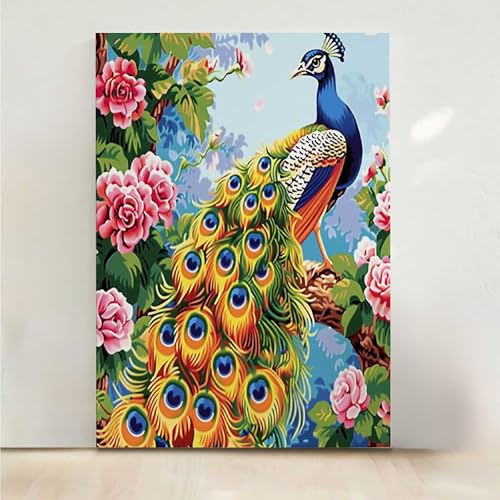 Diamond Painting Erwachsene Pfau Diamant Painting Bilder Blume 5D DIY Mosaikherstellung Basteln Erwachsene Anfänger Set für Heim Schlafzimmer Deko Wohnzimmer, Geschenke für Frauen 30x40CM PjY898 1-7 von RNXAOPEN