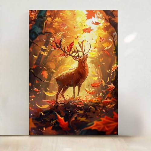 Diamond Painting Erwachsene Reh Diamant Painting Bilder BläTter 5D DIY Mosaikherstellung Basteln Erwachsene Anfänger Set für Heim Schlafzimmer Deko Wohnzimmer, Geschenke für Frauen 30x40cm PjY5248 2-1 von RNXAOPEN