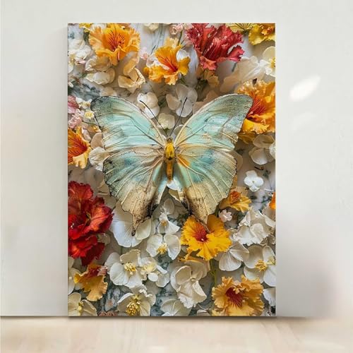 Diamond Painting Erwachsene Schmetterling Diamant Painting Bilder Blume 5D DIY Mosaikherstellung Basteln Erwachsene Anfänger Set für Heim Schlafzimmer Deko Wohnzimmer, Geschenke 40x50CM PjY8658 V-R von RNXAOPEN