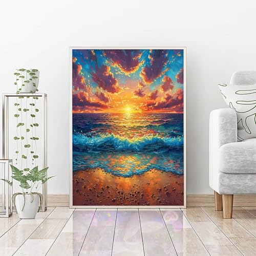 Diamond Painting Erwachsene Sonnenuntergang, Diamond Painting Ozean Bastelset, Vollbohrer Diamant Malerei Set, Diamant Kunst Malerei Stickerei Set, Wanddeko Zimmer Deko, Geschenke (30x40cm) PJY2 2-O von RNXAOPEN