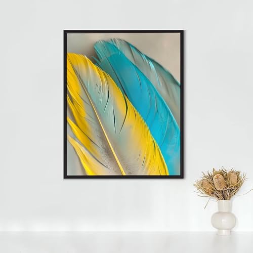Diamond Painting Feder, Diamond Painting Erwachsene Gelbe Feder Bastelset, DIY Diamant Malerei Runder Vollbohrer Diamanten Kinder Malerei Stickerei Kreuzstich Dekoration, Geschenk 80 x 100 cm PJY7 I-0 von RNXAOPEN