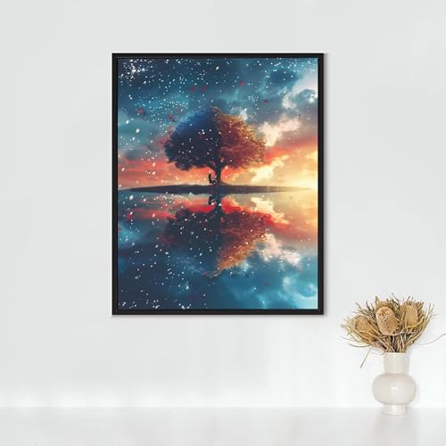 Diamond Painting Landschaft, Diamond Painting Erwachsene Baum Bastelset, DIY Diamant Malerei Runder Vollbohrer Diamanten Kinder Malerei Stickerei Kreuzstich Dekoration, Geschenk 60 x 80 cm PJY5 E-O von RNXAOPEN