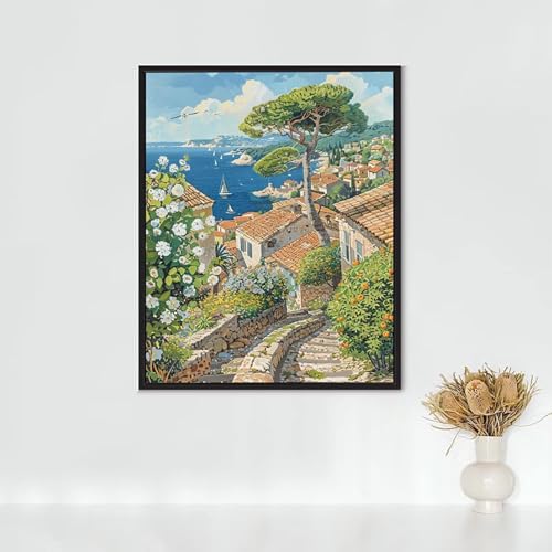 Diamond Painting Landschaft, Diamond Painting Erwachsene Kleine Stadt Bastelset, DIY Diamant Malerei Runder Vollbohrer Diamanten Kinder Malerei Stickerei Kreuzstich, Geschenk (90x120cm) PJY9 I-2 von RNXAOPEN