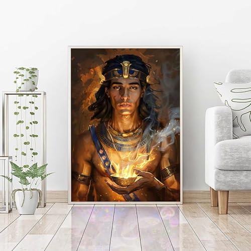 Diamond Painting Mann, Daiments Painting Erwachsene Pharao Bastelset, Diamond Art Runder Vollbohrer Diamanten Kinder Malerei Stickerei Kreuzstich, Wohnzimmer Dekoration, Geschenk (60x80cm) PJY5 8-Z von RNXAOPEN