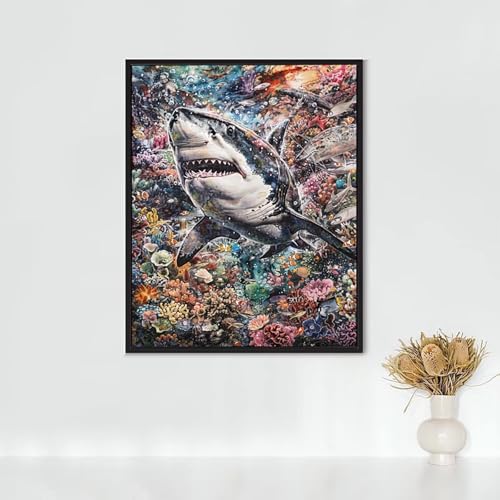 Diamond Painting Meereslebewesen, Diamond Painting Erwachsene Hai Bastelset, DIY Diamant Malerei Runder Vollbohrer Diamanten Kinder Malerei Stickerei Kreuzstich, Geschenk 90 x 120 cm PJY9 7-F von RNXAOPEN