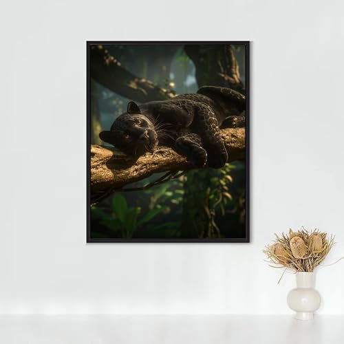 Diamond Painting Tier, Diamond Painting Erwachsene Schwarzer Panther Bastelset, DIY Diamant Malerei Runder Vollbohrer Diamanten Kinder Malerei Stickerei Kreuzstich, Geschenk (90x120cm) PJY9 0-E von RNXAOPEN