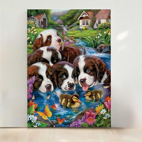 Ente Diamond Painting, 5D Hund Diamond Painting Erwachsene Diamant Malerei DIY Steine Kristall Kunst Bastelnset Erwachsene Anfänger Set, zur Zimmer Wanddeko, Geschenke für Frauen 30x40cm PjY7761 B-P von RNXAOPEN