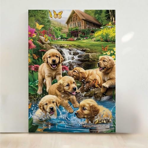 Hund Diamond Painting, 5D Tier Diamond Painting Erwachsene Diamant Malerei DIY Steine Kristall Kunst Bastelnset Erwachsene Anfänger Set, zur Zimmer Wanddeko, Geschenke für Frauen 40x50cm PjY7725 T-V von RNXAOPEN