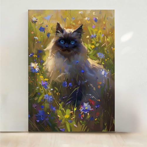 Katze Diamond Painting, 5D Blume Diamond Painting Erwachsene Diamant Malerei DIY Steine Kristall Kunst Bastelnset Erwachsene Anfänger Set, zur Zimmer Wanddeko, Geschenke für Frauen 40x50cm PjY8543 F-F von RNXAOPEN