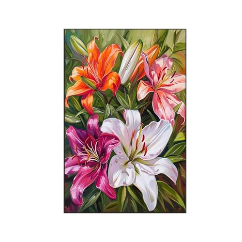 RNXAOPEN Blumen Malen Nach Zahlen Erwachsene, Malen Nach Zahlen Lilie, DIY Paint by Numbers Set Pinseln und Acrylfarben für Anfänger Geeignet mit Zimmer Deko Asthetik, Geschenke (90x120cm) K-I von RNXAOPEN