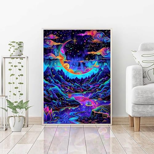 RNXAOPEN Diamond Painting Mond, Daiments Painting Erwachsene Landschaft Bastelset, Diamond Art Runder Vollbohrer Diamanten Kinder Malerei Stickerei Kreuzstich, Wohnzimmer, Geschenk (40x50cm) PJY3 0-Y von RNXAOPEN
