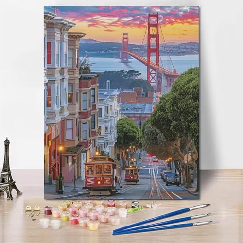 RNXAOPEN Malen Nach Zahlen Erwachsene, DIY Ölgemälde Leinwand Set mit Pinsels und Farbe, San Francisco Cable als Geburtstag Weihnachten Geschenk für Frauen Home Deko 40x50cm, Ohne Rahmen 3678-M RNXAOPEN Malen Nach Zahlen Erwachsene, DIY Ölgemälde Leinwand Set mit Pinsels und Farbe, San Francisco Cable als Geburtstag Weihnachten Geschenk für Frauen Home Deko 40x50cm, Ohne Rahmen 3678-M von RNXAOPEN