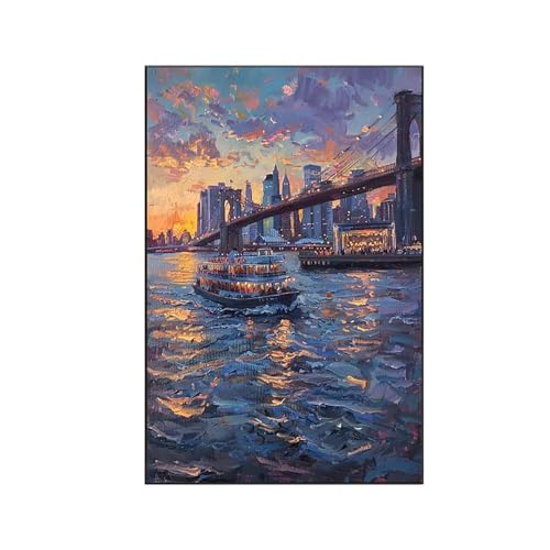 RNXAOPEN Stadt Malen Nach Zahlen Erwachsene, Malen Nach Zahlen Brücke, DIY Paint by Numbers Set Pinseln und Acrylfarben für Anfänger Geeignet mit Zimmer Deko Asthetik, Geschenke 50x70cm Z-N von RNXAOPEN