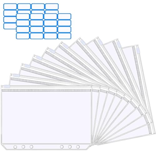 20 Stück A5 Binder Taschen, 6 Löcher Binder, mit 2 Aufkleber Beschriften, Transparent Wasserdichter Reißverschluss Ordner, für A5 Ringordner Notebook-Binder Geldumschläge 20 Stück A5 Binder Taschen, 6 Löcher Binder, mit 2 Aufkleber Beschriften, Transparent Wasserdichter Reißverschluss Ordner, für A5 Ringordner Notebook-Binder Geldumschläge von RNXSIB