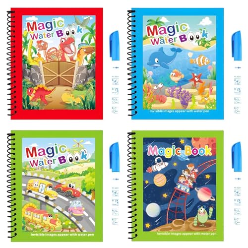 4er Set Wassermalbuch mit 4 Wasserstift, 4 Motivseiten, Aqua Doodle, Wasser malbuch, auffüllbar und wiederwertbar nach dem Trocknen, Magisches Wassermalbuch, Wasserstift für Kinder ab 3 Jahren 4er Set Wassermalbuch mit 4 Wasserstift, 4 Motivseiten, Aqua Doodle, Wasser malbuch, auffüllbar und wiederwertbar nach dem Trocknen, Magisches Wassermalbuch, Wasserstift für Kinder ab 3 Jahren von RNXSIB