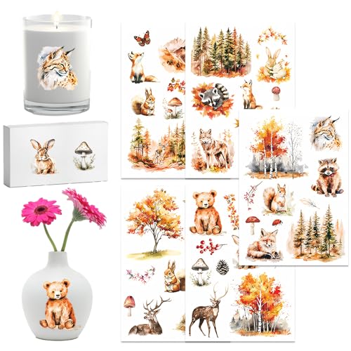 5 Blätter Rub On Transferaufkleber Herbst Edition - Premium Herbst Deko Set Mit Eichhörnchen, Kürbis & Blätter Motiven - Selbstklebende Folie Für Glas, Holz, Keramik - Perfekte DIY Geschenkidee von RNXSIB