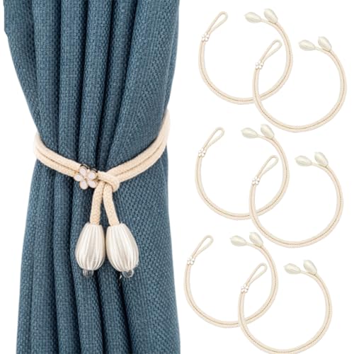 RNXSIB 6-Teiliges Vorhang Raffhalter Set, Raffhalter für Vorhänge, Vorhanghalter, Curtain Rope Buckle, Vorhang Halter, Geeignet für Wohn- und Schlafzimmer, Einfaches Design (Weiß). von RNXSIB