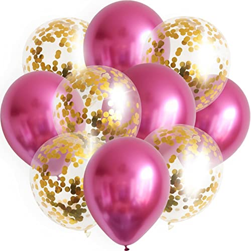 10x Luftballons Set Konfetti Metallic Geburtstag Ballons Deko Party Hochzeit JGA, Farbe:Rosa von ROB'S BALLOONS