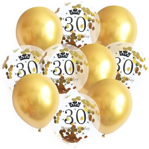 Geburtstag Set Luftballons Gold Konfetti Zahlen Metallic Happy-Birthday Ballons Deko, Muster:30 von ROB'S BALLOONS