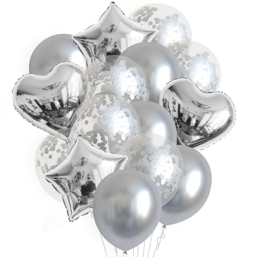 Luftballons Silber Herzen Sterne Konfetti Party Geburtstag Deko Helium Folien Latex Luftballons Silber Herzen Sterne Konfetti Party Geburtstag Deko Helium Folien Latex von ROB'S BALLOONS