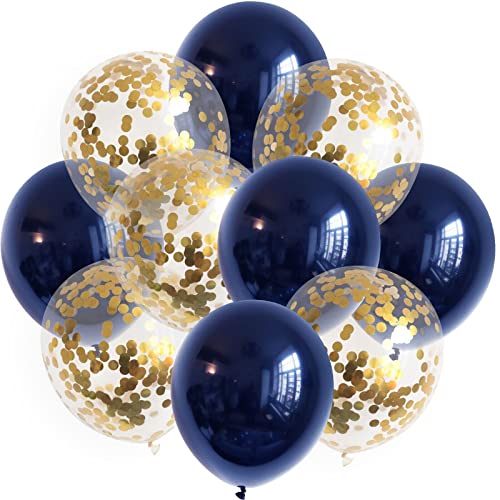 ROB'S BALLOONS 10x Luftballons Set 12' Dunkelblau Navy Gold Konfetti Geburtstag Hochzeit Deko von ROB'S BALLOONS