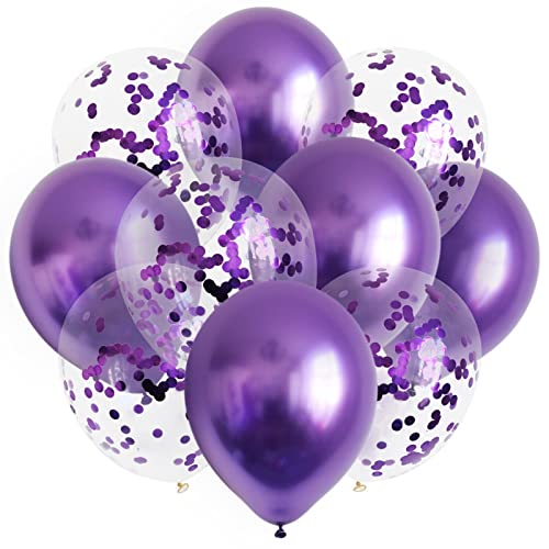ROB'S BALLOONS 10x Luftballons Set Konfetti Metallic Geburtstag Ballons Deko Party Hochzeit DIY, Farbe:Lila von ROB'S BALLOONS