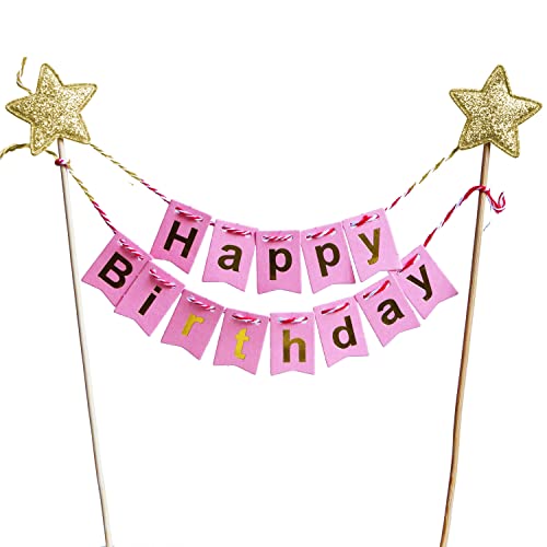 ROB'S BALLOONS Kuchenstecker Mini Banner Tortenstecker Muffin Deko Cake Topper Geburtstag Party, Muster:Pink von ROB'S BALLOONS