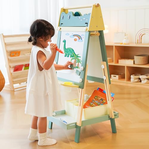 ROBOTIME Alligator-Staffelei für Kinder – 3-in-1 höhenverstellbare Holz-Kinder-Staffelei mit magnetischem Whiteboard, Kreidetafel und Papierrollenhalter, lustige Kinder-Kunststation für Jungen und ROBOTIME Alligator-Staffelei für Kinder – 3-in-1 höhenverstellbare Holz-Kinder-Staffelei mit magnetischem Whiteboard, Kreidetafel und Papierrollenhalter, lustige Kinder-Kunststation für Jungen und von ROBOTIME