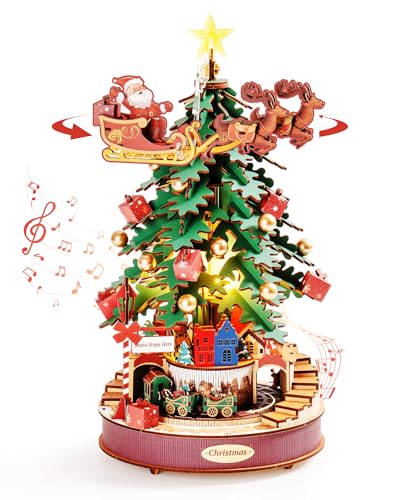 ROBOTIME Holzbausatz Musikbox Weihnachtsmelodiebaum, 3D-Holzpuzzle für Erwachsene und Kinder, Wohnaccessoires, Altersgruppen von ROBOTIME