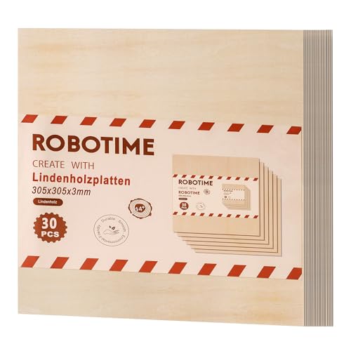 ROBOTIME Linden Furniere Sperrholzplatten, 30 Stück, 305 X 305 X 3 Mm, Unbehandelte Holzplatte Zum DIY Basteln, Laserbearbeitung, Malen, Brandmalerei, Heimdekoration, Heimwerken (305x305x3mm-30Stück) ROBOTIME Linden Furniere Sperrholzplatten, 30 Stück, 305 X 305 X 3 Mm, Unbehandelte Holzplatte Zum DIY Basteln, Laserbearbeitung, Malen, Brandmalerei, Heimdekoration, Heimwerken (305x305x3mm-30Stück) von ROBOTIME